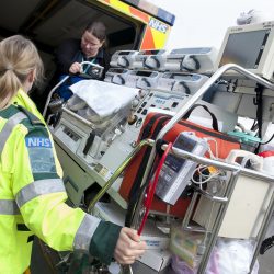 In this image: Paramedic Katherine Marx (in green top) and Matron Julie Stockwell (in dark black/blue top)

The Neonatal Transfer Service is a specialist team of paramedics, nurses and consultants providing a dedicated service for newborn babies when they need transport between hospitals.    

For More info contact:
Communications Department
London Ambulance Service NHS Trust
220 Waterloo Road
London SE1 8SD
Phone: 020 7783 2286